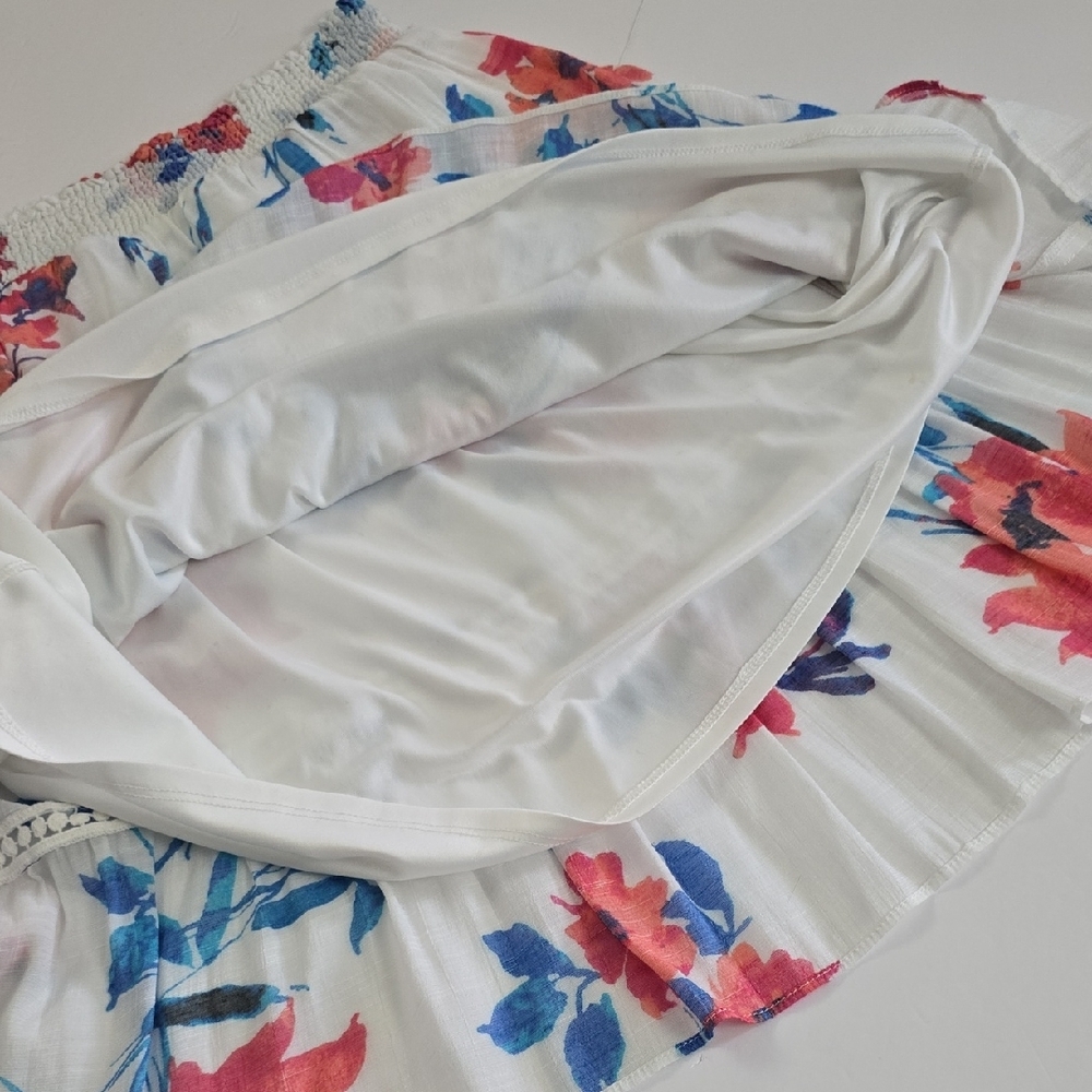 Ricki's Women's White Midi Blue Pink Floral Print Boho Tiered Lined Skirt Size S - Picture 8 of 12